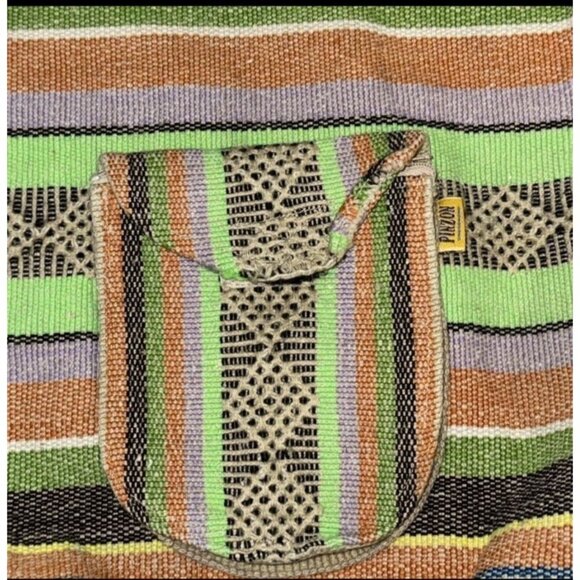 Handwoven Striped Backpack With Button Closure - Picture 3 of 7